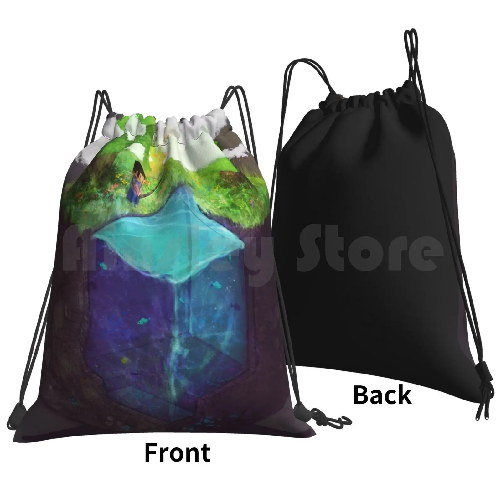 Fishing For Blocks Backpack Drawstring Bags Gym Bag Waterproof Games Mojang