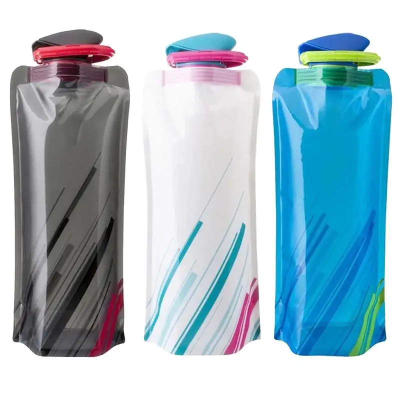 700ml Foldable Sports Water Bottle Outdoor Camping PE Water Bag Portable Running Cycling Squeeze Water Bottle Drinking Bottle