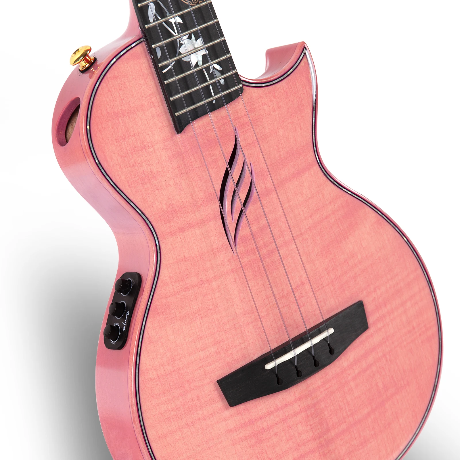 Enya Tenor Ukulele E6 All Solid Flame Maple One-Body High Gloss Finish with Built-in AcousticPlus Pickup and Deluxe Ukelele Case