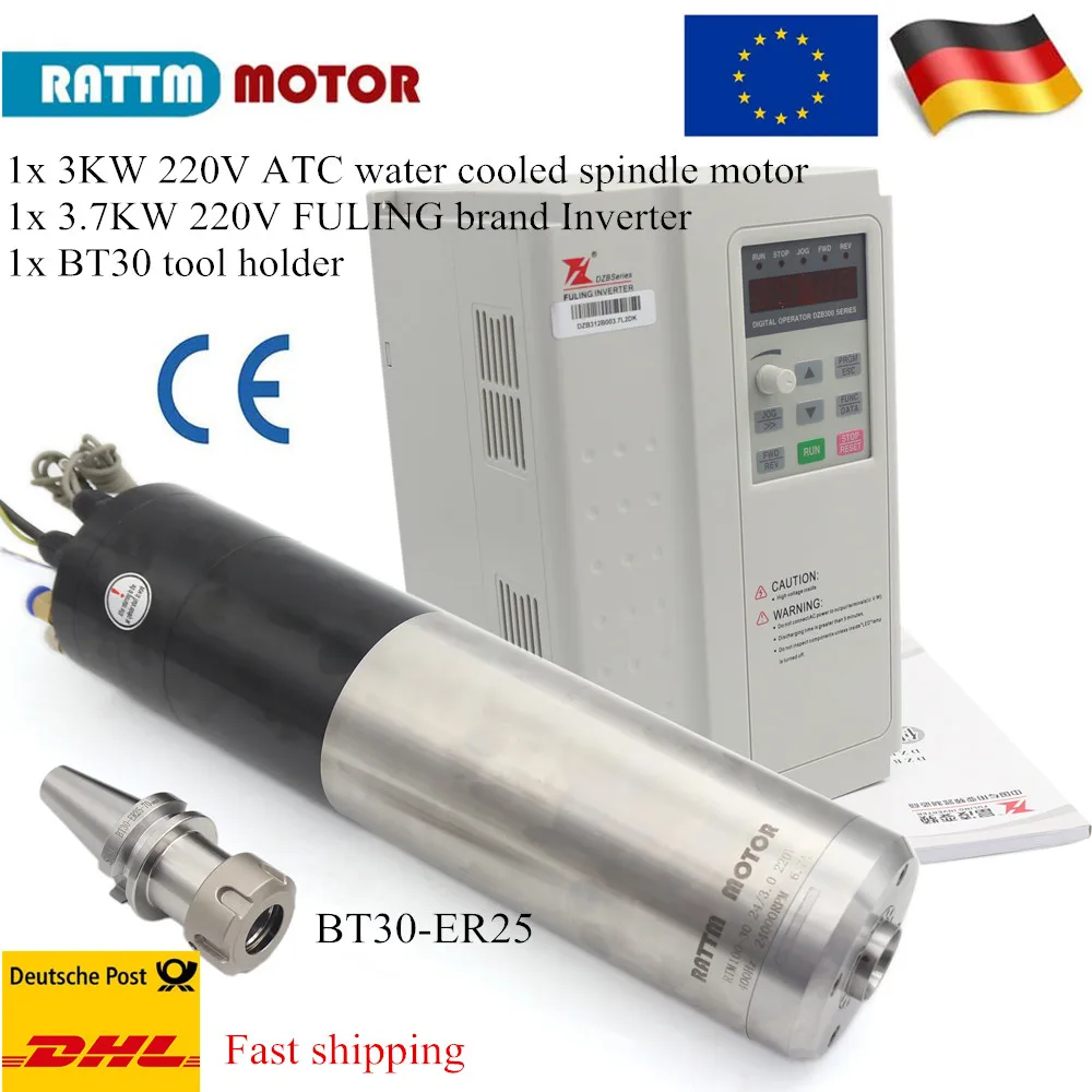 3KW BT30 Water Cooled ATC Spindle motor & 3.7KW VFD Inverter FOR CNC Lathe Router MILLING machine Kit