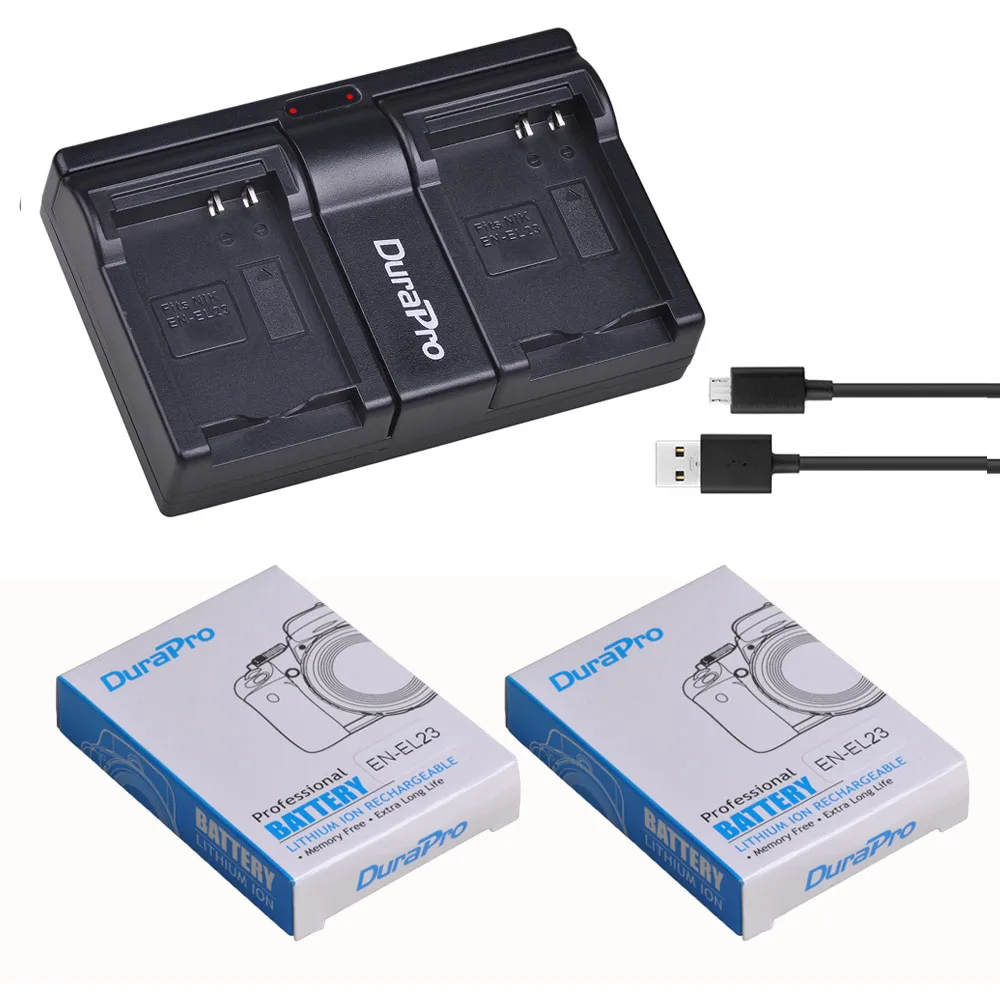 

DuraPro 1850mAh EN-EL23 Rechargeable Li-ion Battery + USB Dual Charger Kit For Nikon COOLPIX P900 P610 P600 B700 Digital Camera