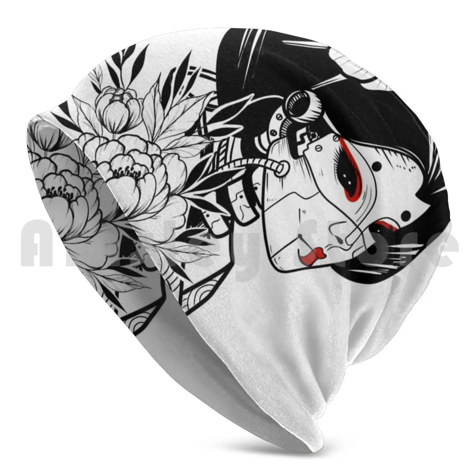 Geisha Gal Beanie Hedging Cap DIY Print Cushion Woman Japanese Geisha Cyber Fantasy Space Angel Fire Cute Robot Pastel