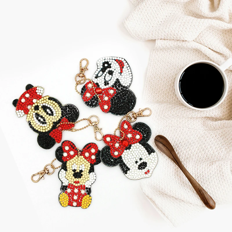 Disney 5D diament malarstwo brelok specjalne Rhinestone kreskówka myszka miki Minnie haft DIY zestawy rzemieślnicze klucz łańcuszek na akcesoria