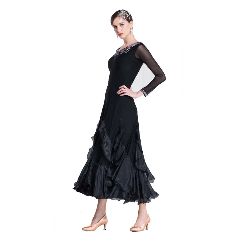 M-1861 Festival Women Black Ballroom Smooth Practice Dress Waltz Standard Ballroom Dance Competition Dresses For Sale