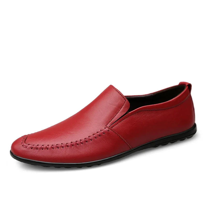 

Genuine Leather Loafers Men Casual Shoes Luxury Designer Formal Business Mens Moccasins Slip on Flats Male Driving Shoes Red