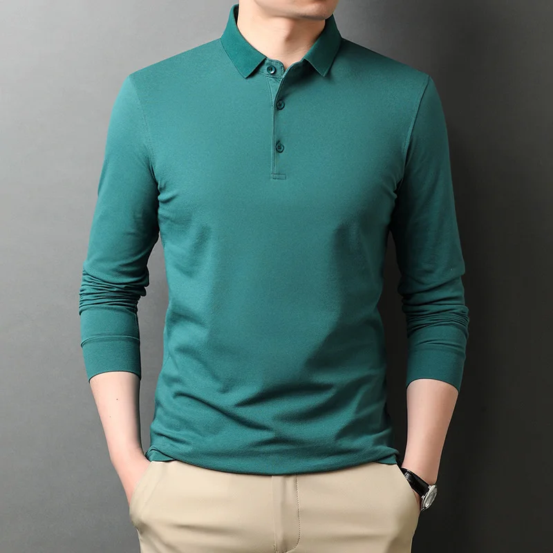 

Brand 95% Cotton Basic Polo Shirt Men Autumn Breathable Men's Casual Collared Long Sleeve T-shirt Male Green Navy Black Polos