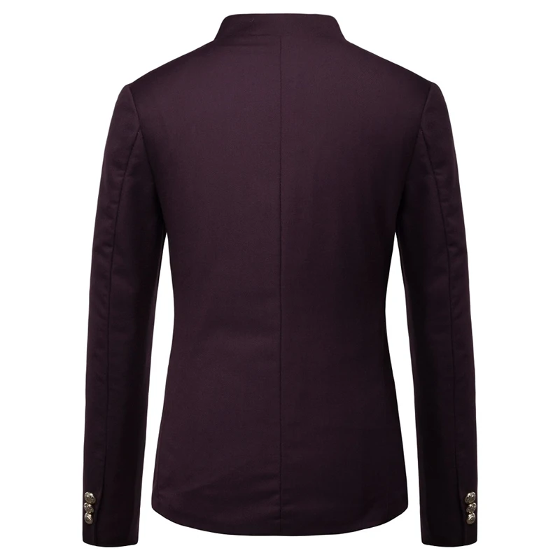 Blazer de cuello alto negro para hombre, Chaqueta de vestir de fiesta de boda, corte ajustado, chaqueta de botonadura única, azul marino, vino rojo,