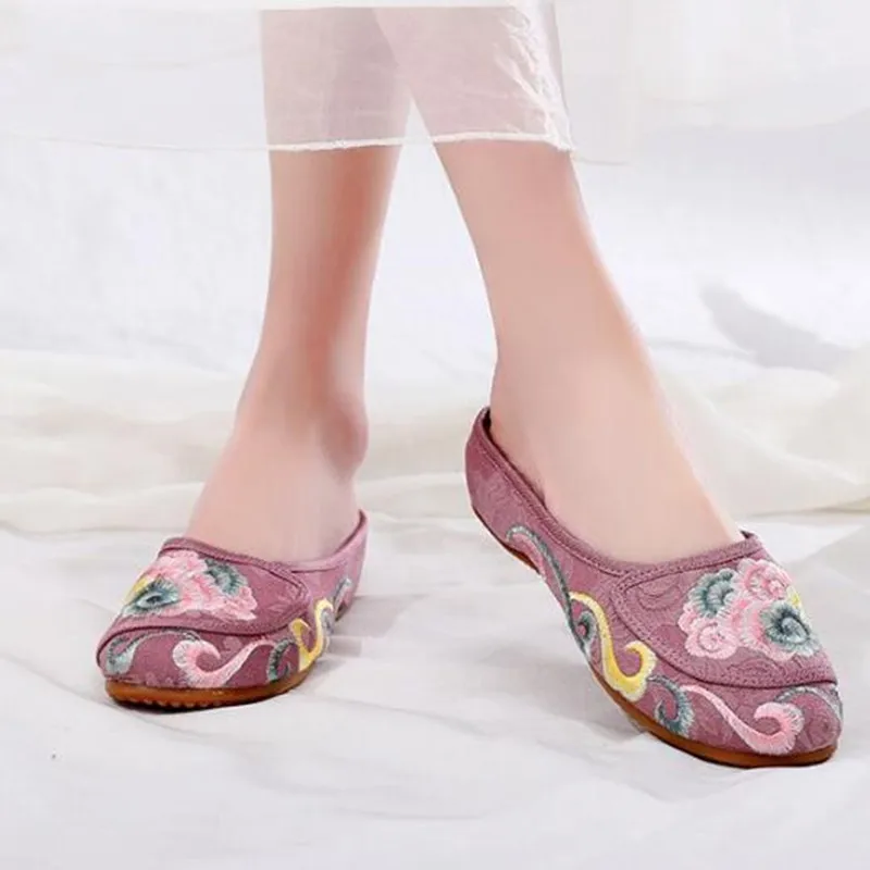 Embroidered Women Slippers Retro Backless Woman Mules Espadrille Flats Ladies Slip on Loafers Ethnic Slides Summer Sandal Shoes