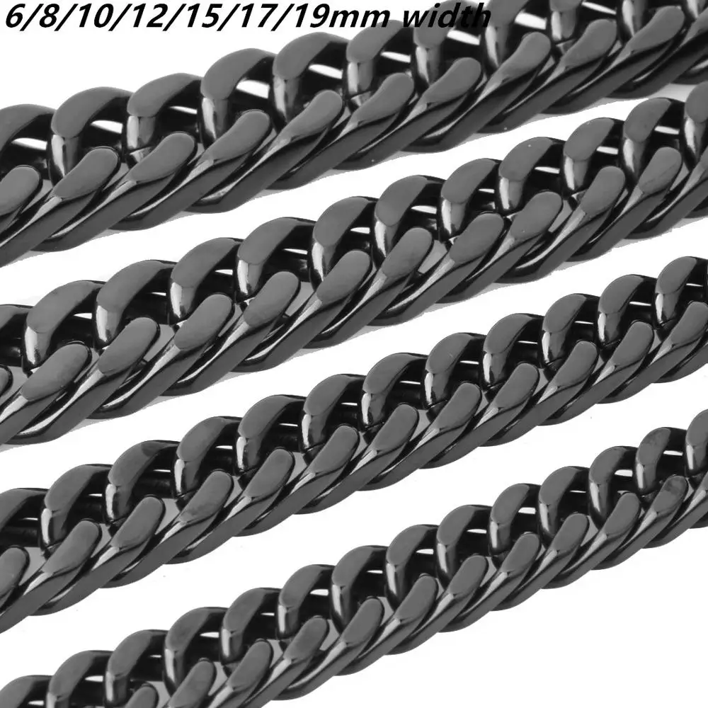 6/8/10/12/15/17/19mm Hip Hop Curb Cuban Link Chain Necklace Jewelry 316L Stainless Steel Choker For Motorcycle Men Women 7-40