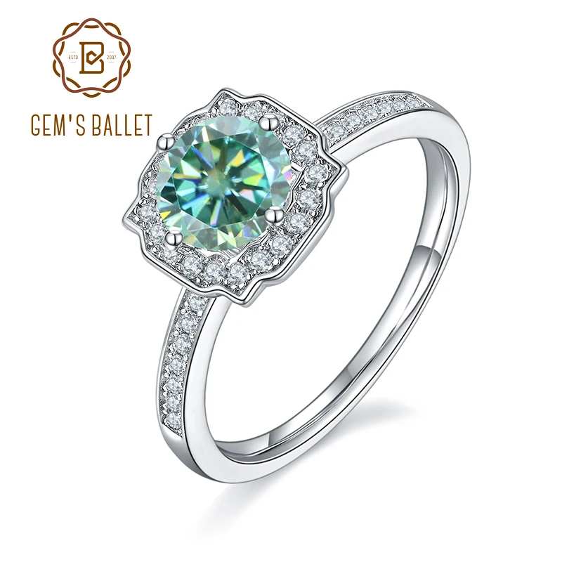 

GEM'S BALLET 925 Sterling Silver Classic Luxury For Women Engagement&Wedding Jewelry Green Moissanite 1ct 6.5mm GRA Certificate