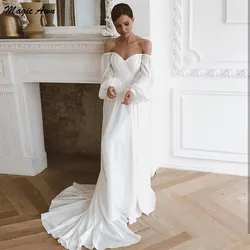Magic Awn Off Shoulder Chiffon Beach Wedding Dresses Long Sleeves Simple Boho Bridal Gowns For Women Robe Mariage 2024