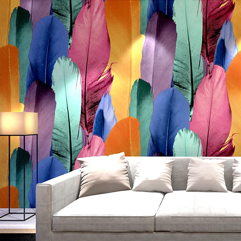 Colorful Peacock Feather Wall Paper 3D TV Background Wall KTV Flash Reflective Wallpaper Bar Wallpaper