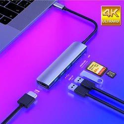 USB 3.1 C타입 허브-HDMI 어댑터, 4K 썬더볼트 3 USB C 허브, 허브 3.0, TF SD 리더 슬롯 PD, 맥북 프로, 에어, 화웨이 메이트용