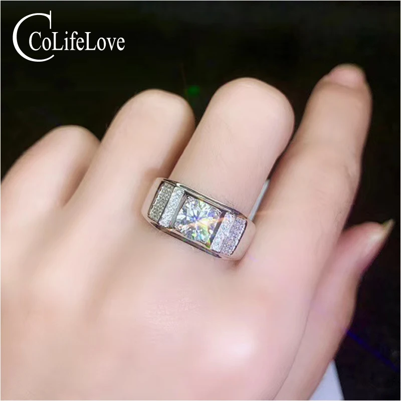 CoLife Jewelry Moissanite Man Ring 1ct D Color Moissanite Ring for Man 925 Silver Moissanite Man Jewelry Gift for Woman