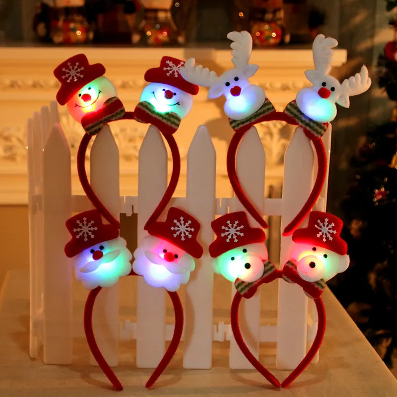 Christmas Headband Santa Claus Elk Antlers Headband Children Adult Headwear LED Glowing Ornaments Christmas Decorations Party