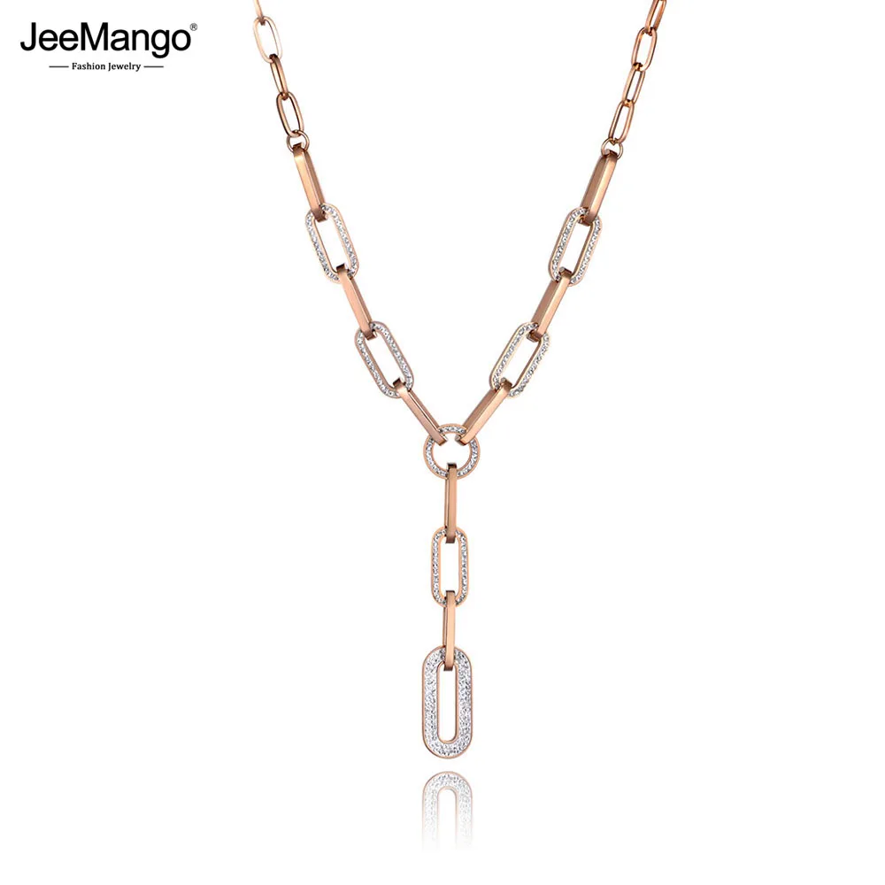 JeeMango Hiphop/Rock Stainless Steel Geometry Clay Crystal Pendant Necklace For Women Trendy Chain & Link Long Necklace JN19163