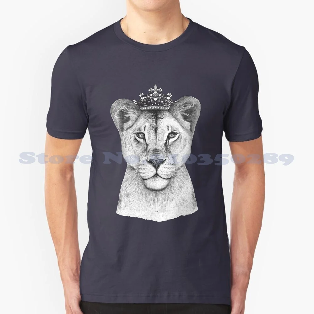 The Queen 100% Cotton T-Shirt Cats Lion Animals Nature Wild Pride Cute Beauty Beautiful Ink Line Art Line Work Black And White