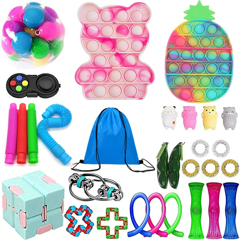 

30PCS Fidget Toys Pack Set Stress Reliever Silicone Push Bubble Decompression Gift Sensory Simple Dimple Squishy Ball with Bag