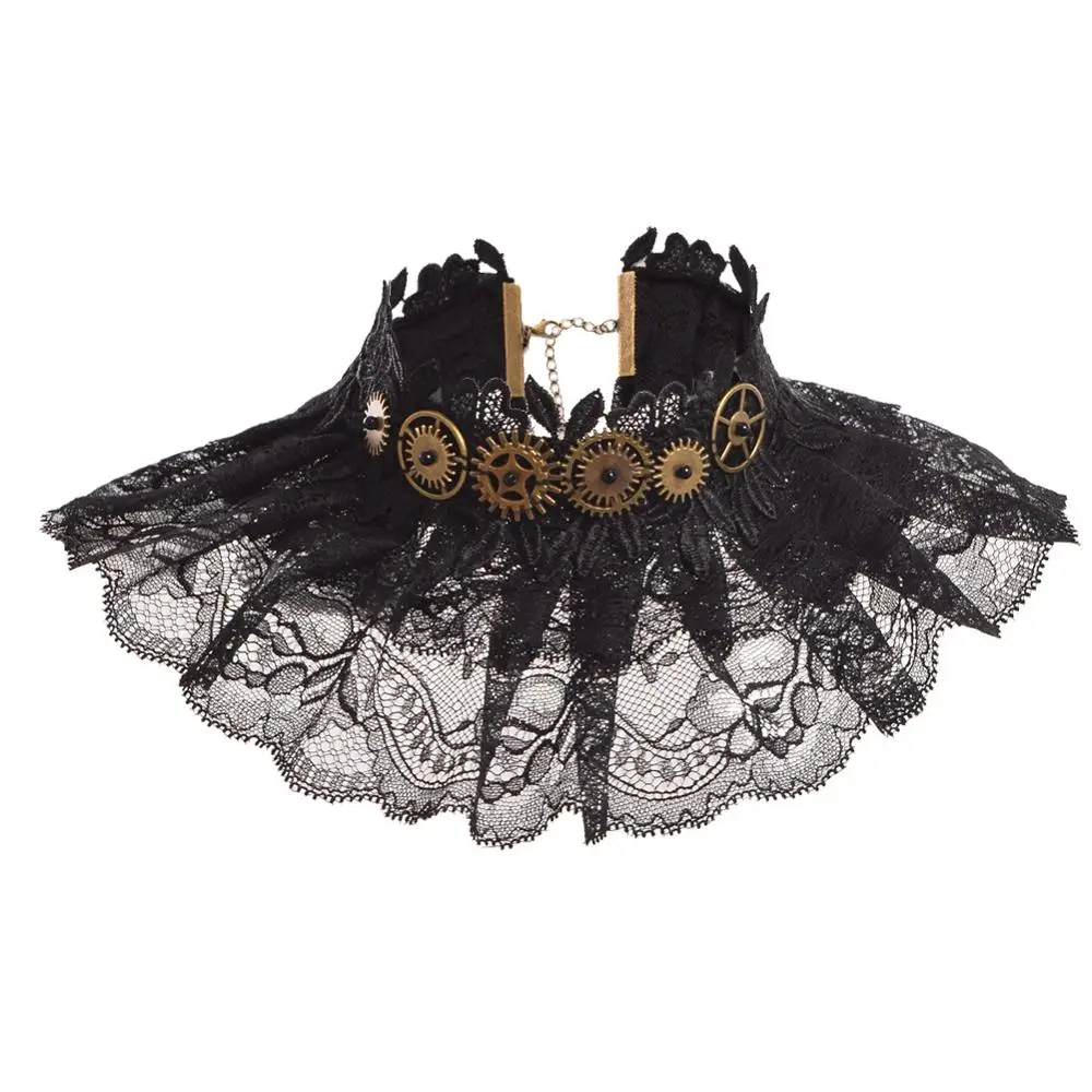 Steampunk False Collar Necklace Women Gothic Punk Lady Vintage Butterfly Gear Lace Collars