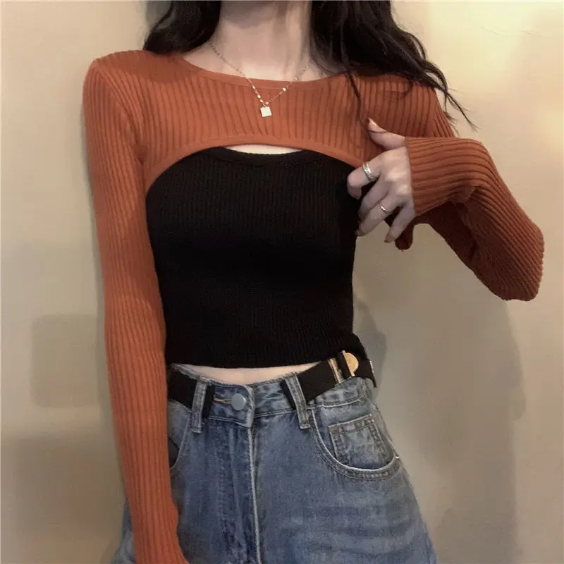 New Autumn Women Solid Sweater O-Neck Cropped Sweater Pullover Crop Top Super Cropped Sweaters Shirts For Female