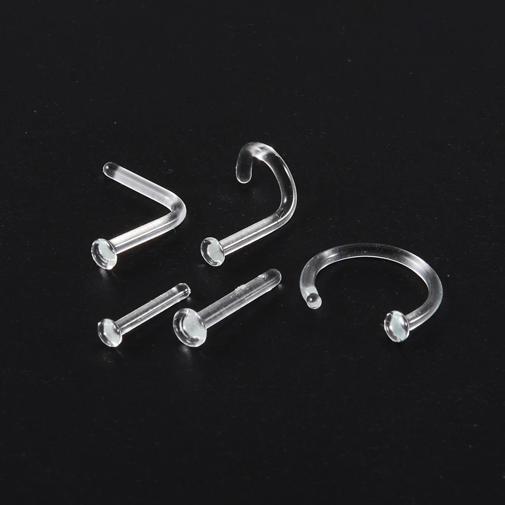 1PC Glass Transparent Nose Stud Straight Nose Ring Retainer Holder Nose Hoop Ring Body Piercing Jewelry 18g