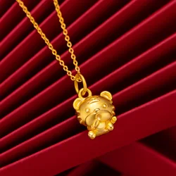 Pure Yellow 18K 999 Gold Pendants Necklace for Women Classic Little Tiger Christmas Gifts Jewelry New Trendy