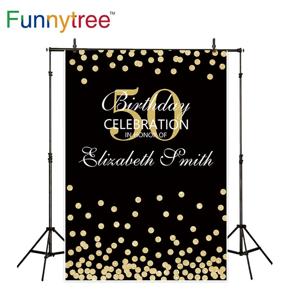 Funnytree Backdrops Black Golden Dots 50 Celebration Party Photo Studio Photozone Adult Birthday luxury Event Background Decor