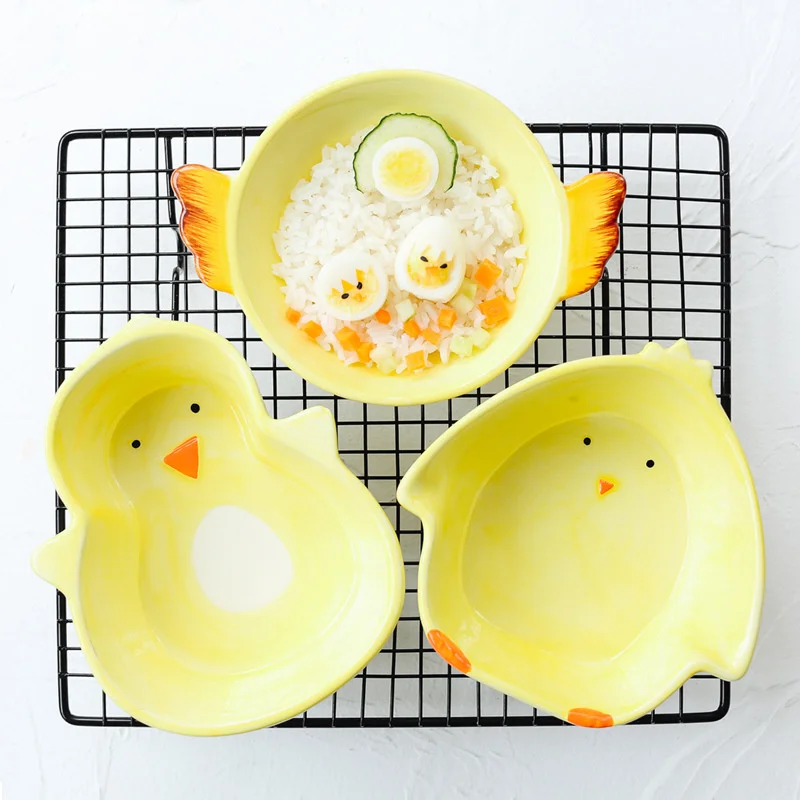 Children's ceramic tableware chicken baby food bowl student dormitory Cute Japanese and Korean style creative bowls