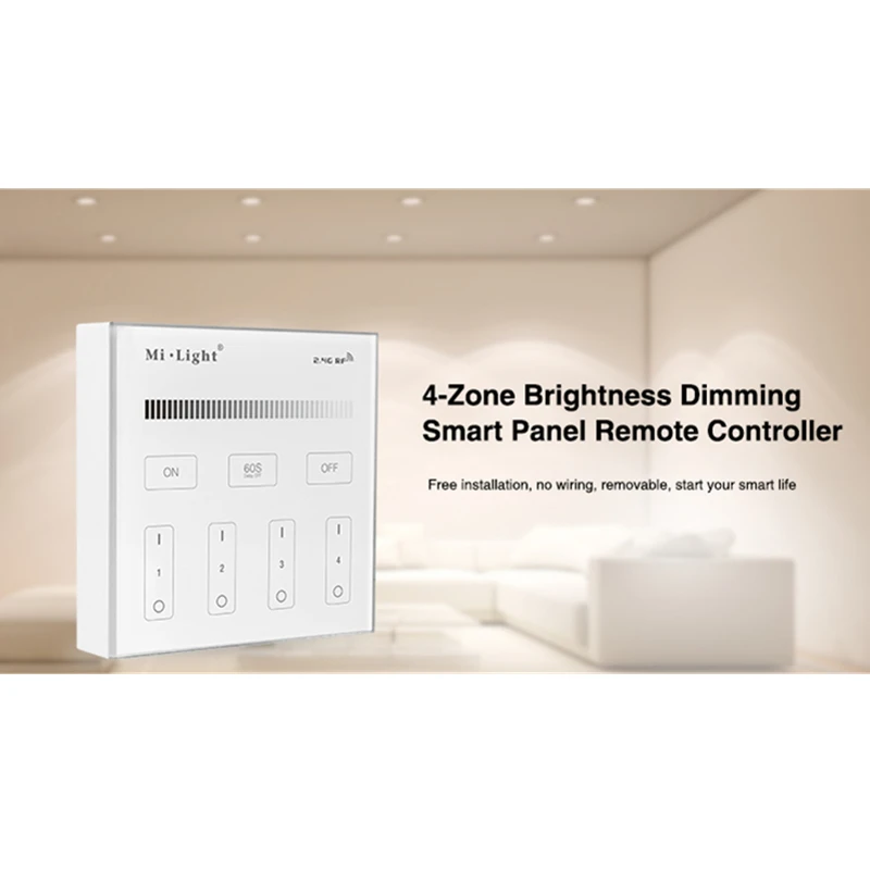 Miboxer B1 2.4G Wireless 4-Zone Brightness Dimming Smart Touch Panel Remote Controller Powerd by 3V Wall Moun Powerd