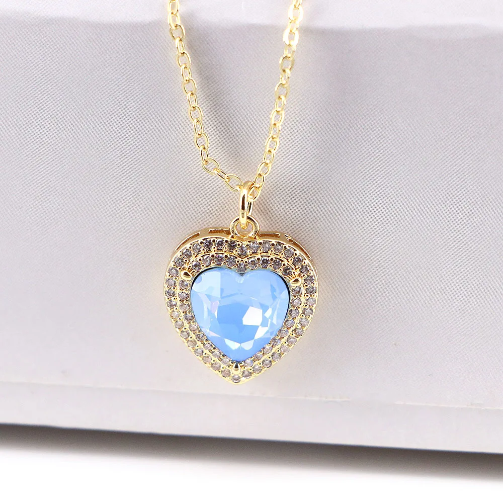 10PCS, Crystal Zircon Love Heart Necklaces For Women Geometric Clavicle Chain Elegant Charm Femme Wedding Collier Jewelry