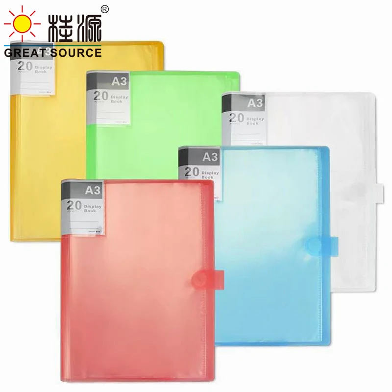 MQQ A3 Display Book Drawing Presentation 8K Test Paper Book 20 Transparent Pockets Fancy Candy Color 1PC