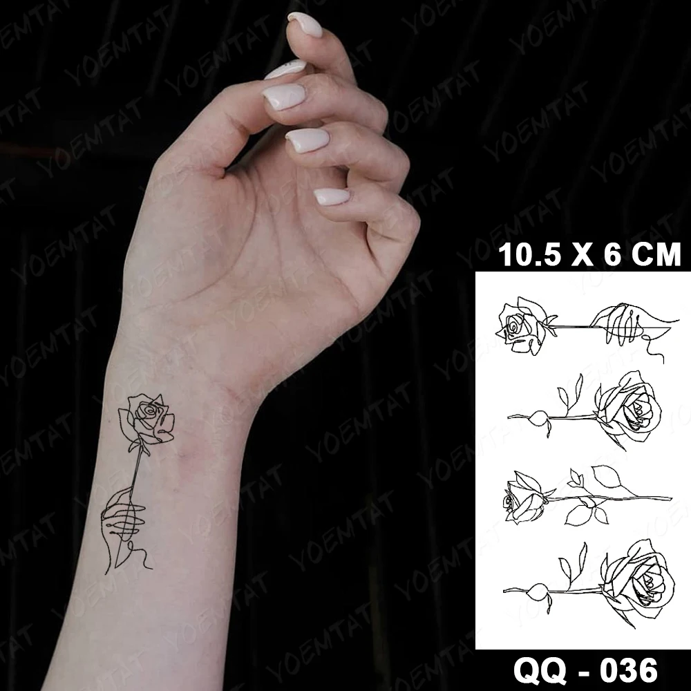 Cute Line Rose Waterproof Temporary Tattoo Sticker Whale Text Plant Child Hand Fake Tatto Body Art Flash Wrist Tatoo Man