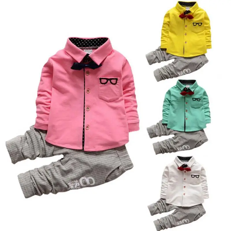 

2024 Small Gentleman clothing sets Spring Autumn clothes suit baby boys Glasses cardigan yellow uniform formal clothing 0-4Y