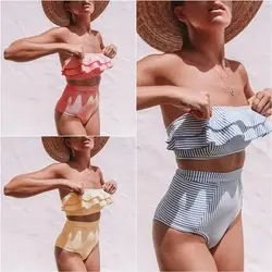 Ruffle high waist bikini women bathing suit Bandeau push up swimsuit female sexy swimwear Retro bathing suit bathers New