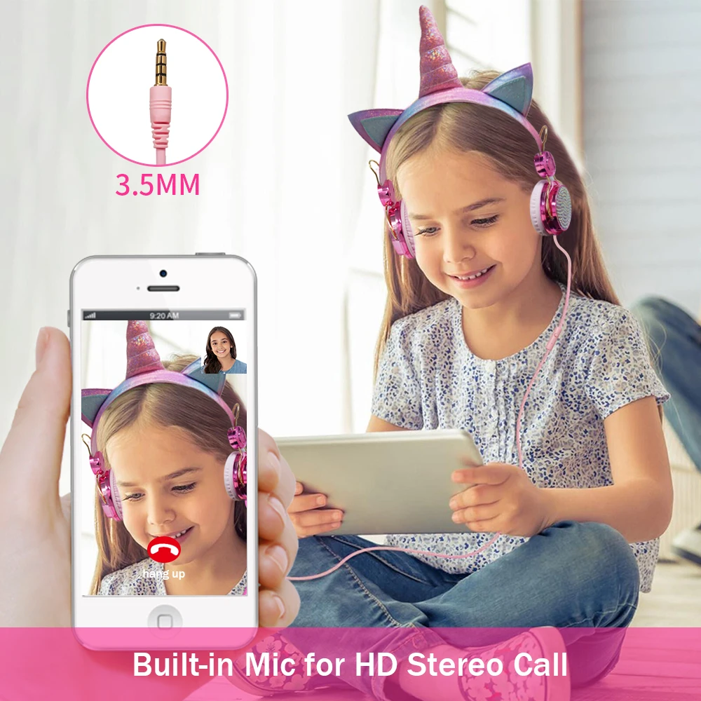 Auriculares con cable y diseño de Unicornio para niños y niñas, audífonos con cable, regalo para niños