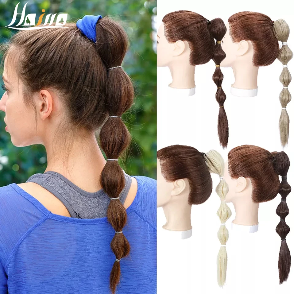 HAIRRO 45cm Black Lantern Bubble Long Ponytail For Women Claw Clip On Ponytail Hair Extension Fashionable Synthetic Ponytails