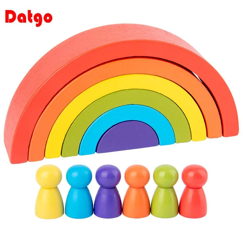 Montessori Arch Bridge Semicircle Rainbow Building Blocks Villain Set Wooden Toys Baby Education Color Cognitive Blocks Kids Toy