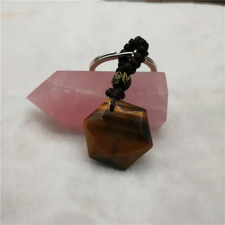 Drop Shipping Natural Energy Stone Tiger's eye Six Stars Lucky Amulet  keychain Protect your safety Love simple fashion