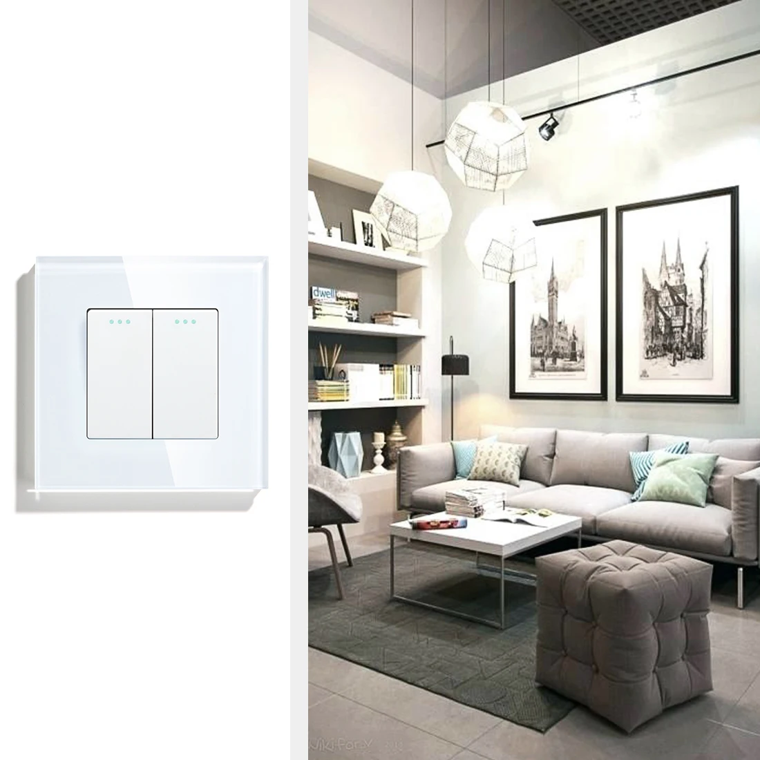 Bseed EU Standard 1/2/3Gang 2Way Mechanical Button Switch Black White Wall Switches With Crystal Glass Panel Home Improvement