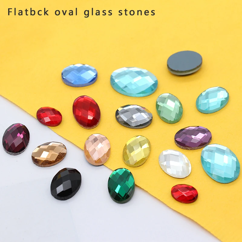 20p 8x10 10x14 13x18 مللي متر 18x25 مللي متر البيضاوي أحبطت flatback زجاج منحوت كريستال الراين كابوشون صنع المجوهرات الخرز فاريس-الألوان