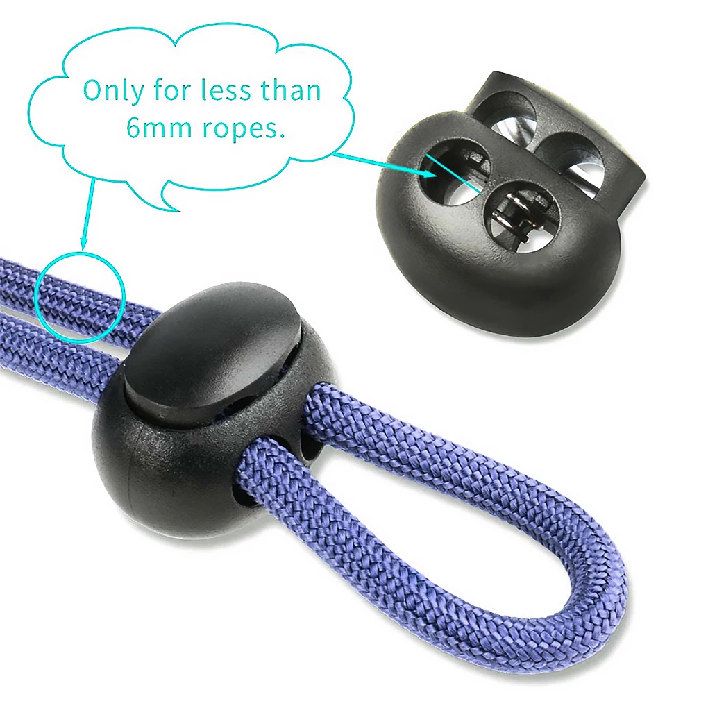 10pcs Plastic Cord Stopper Dual Holes Clothes Pants DIY Crafting Toggle Clip Spring Clasp Rope Lock