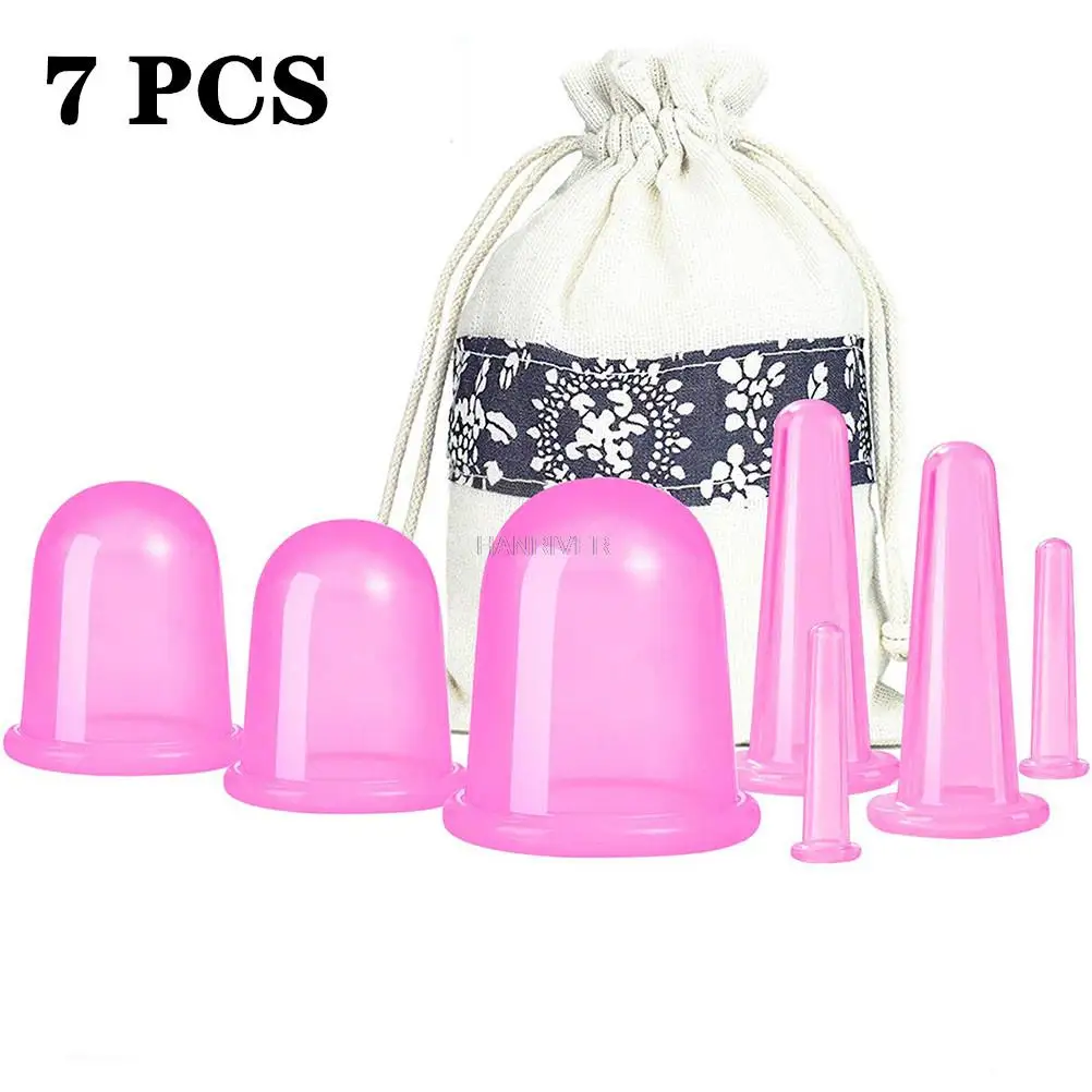 

7pcs Silicone Facial Massage Cupping Set Vacuum Massager Cups Cellulite Therapy Face Suction Cups Kit Body Vacuum Cans with Bag