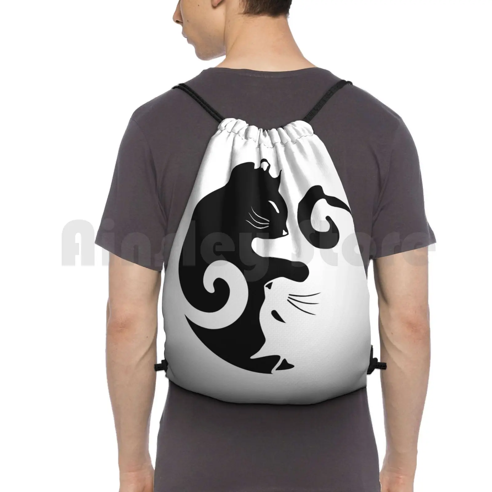 

Ying Yang Cats-Black & White Backpack Drawstring Bags Gym Bag Waterproof Cat Cats Animal Black And White Cat Art Cat