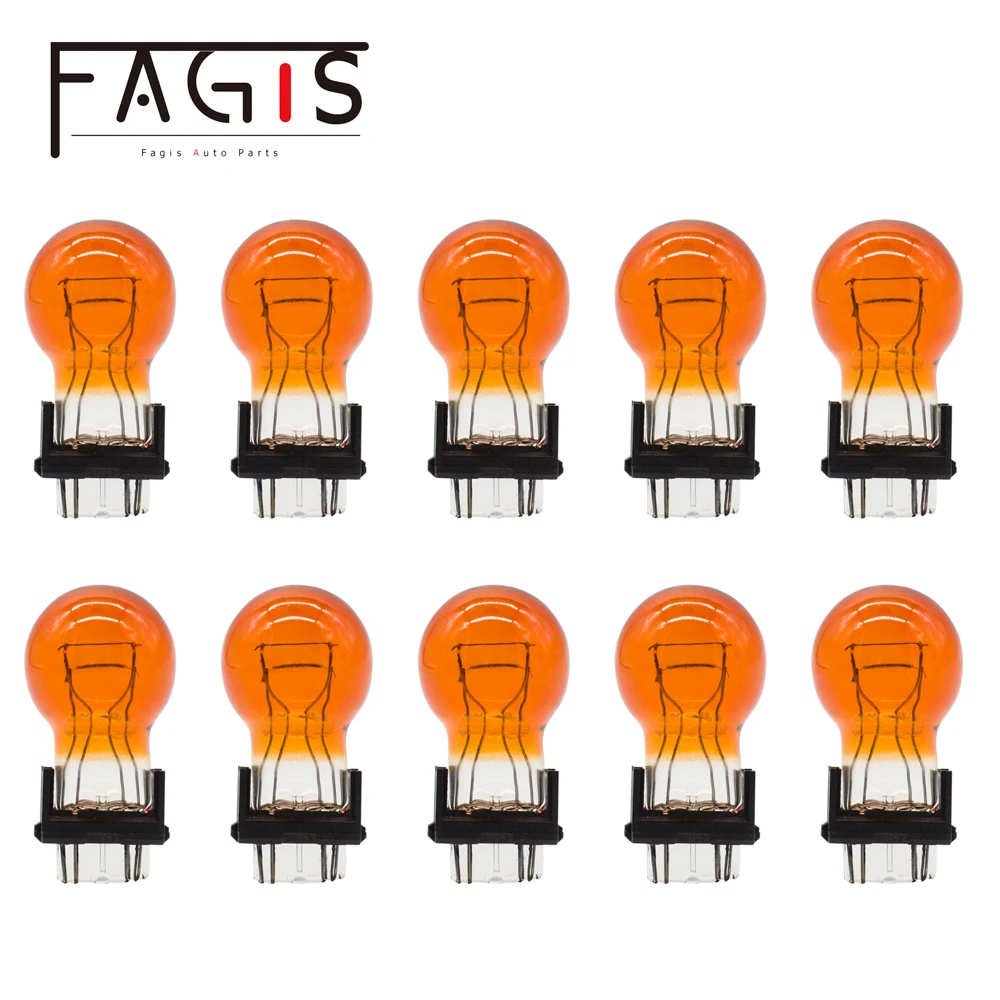 

Fagis 10 Pcs 3057 12V 27/7W Amber Car External Turn Signal Bulb Halogen Lamp Brake Light Amber White Taillight