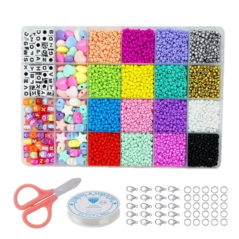 3MM 4MM Seed Beads and Letter Beads Kit Rainbow Color Small Craft Beads For DIY Necklace Bracelet Earring Jewelry Making Set