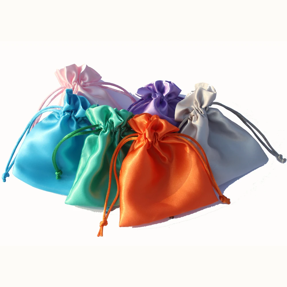 30 Color soft satin drawstring Hair Extension Packaging  jelwery gift pouched customize size and logo