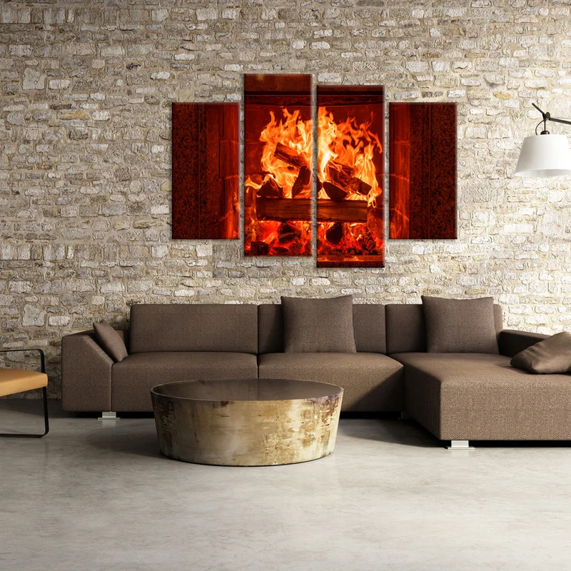 Fireplace Burning Home Decor Posters Warm Burning Fire Print Canvas Art Modern Style Picture Living Room Home Decor