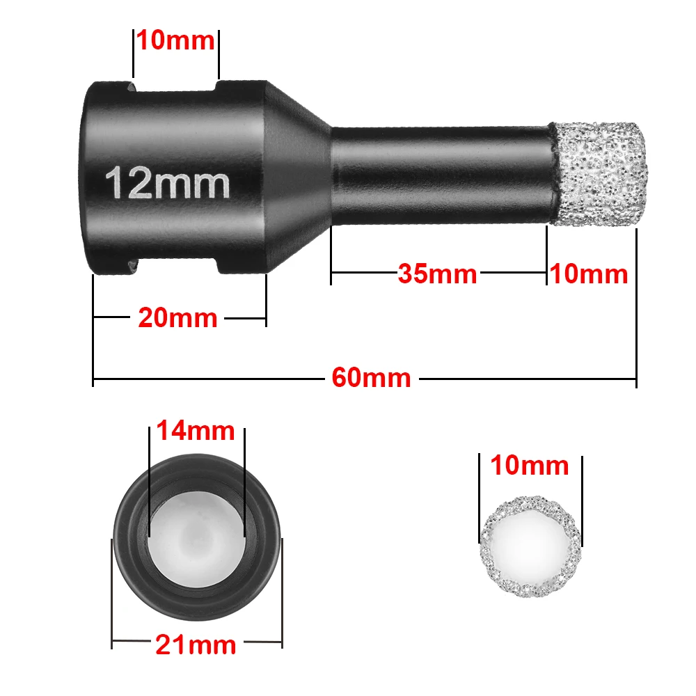 Dry Diamond Core Drill Bits for Porcelain Granite Tile Glass Ceramics Marble 6/8/10/12/14mm Drill Bits Set Granite Marble Drill