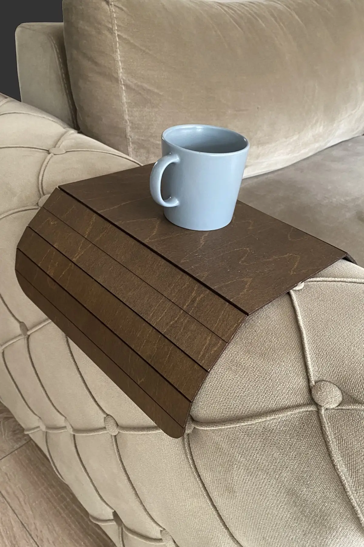 Natural Decorative Wooden Sofa Tray Brown Color Folding Armrest Sofa Side Table Armrest Sofa Tray Sofa Side Placemat Stylish Functional Organizer Coffee Rack Practical Portable Sofa Arm Cover