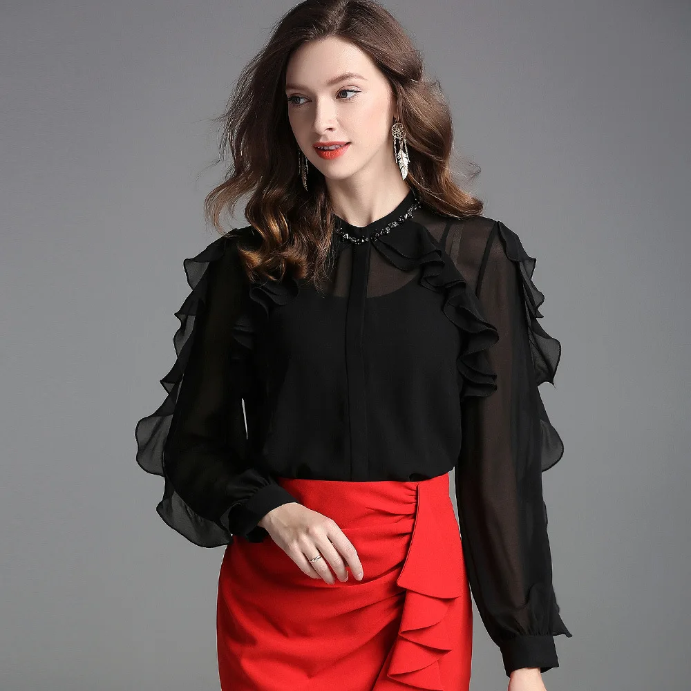 Boollili Women's Shirt Spring Summer 2020 Office Silk Blouse Women Korean Vintage Shirts Womens Tops and Blouses Camisas Mujer